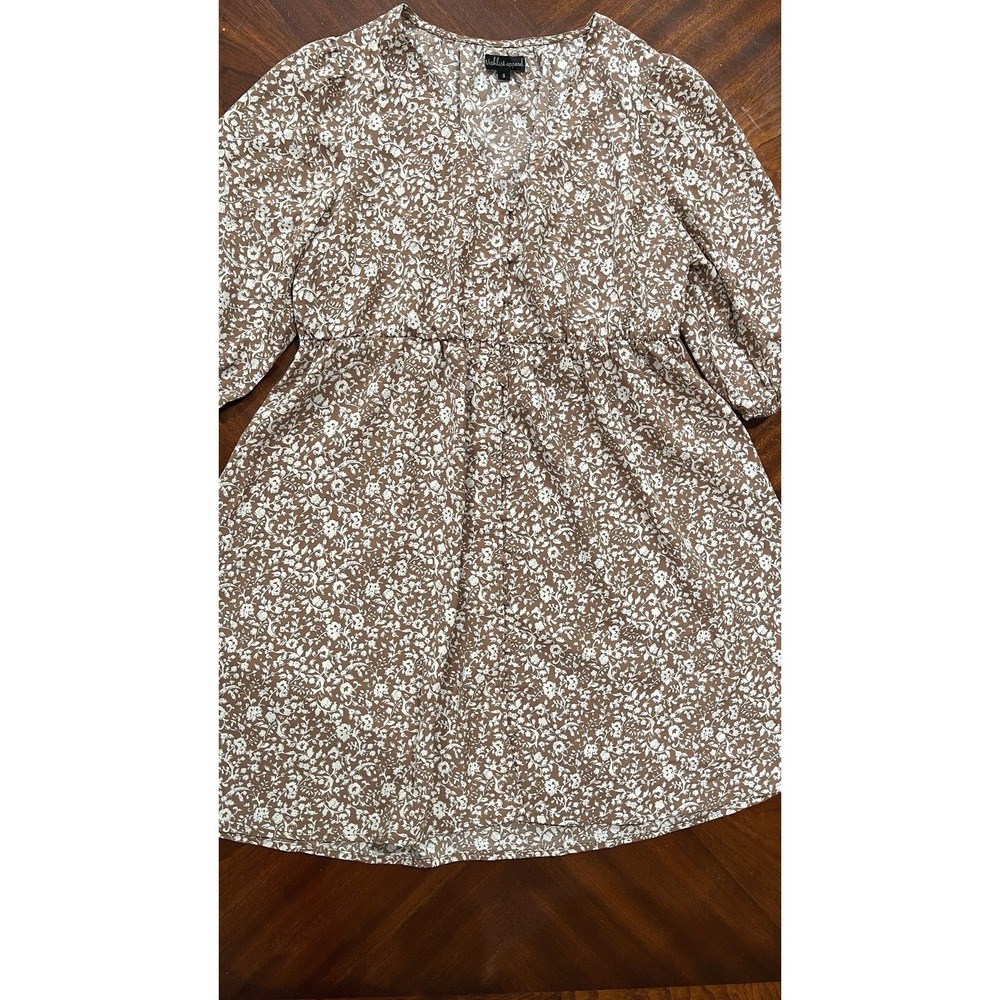 Wishlist Apparel Women's Small Brown Floral Short Dress Boho Cottagecore